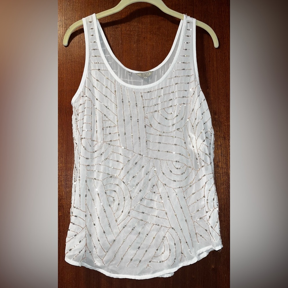 Guess Embellished Sheer Sleeveless Beaded Top Women's S